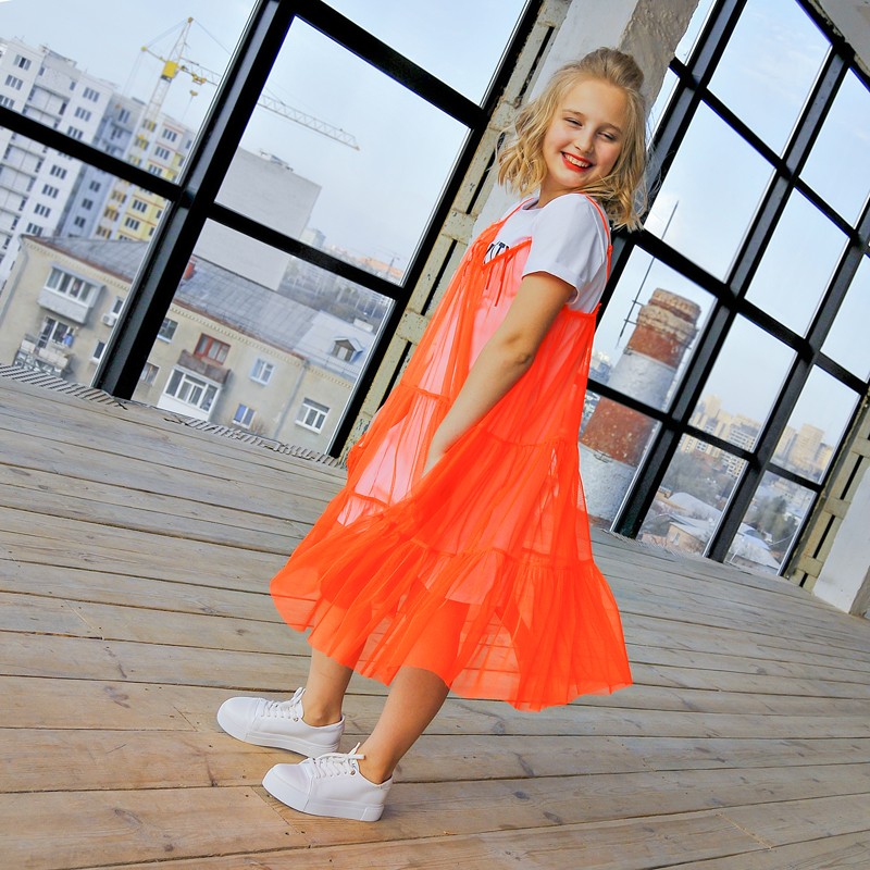 Платье MISS PRETTY и сетка NEON ORANGE